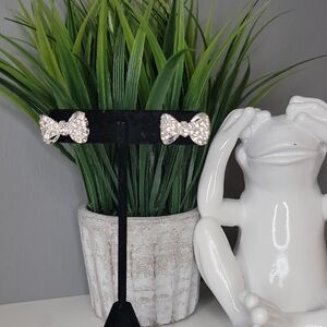 Sparkling Silver Bow Stud Earrings